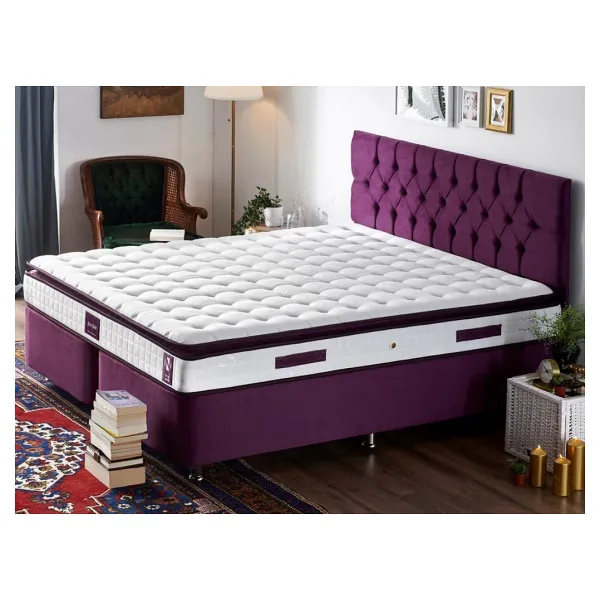 Niron Purple Yatak Seti 200x200 Cm Çift Kişilik Yatak Baza Başlık Takımı - Orta Sert Yatak Mor Baza Ve Başlığı