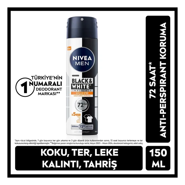 Nivea Men Invisible Black & White Güçlü Etki 150 ml Erkek Deodorant