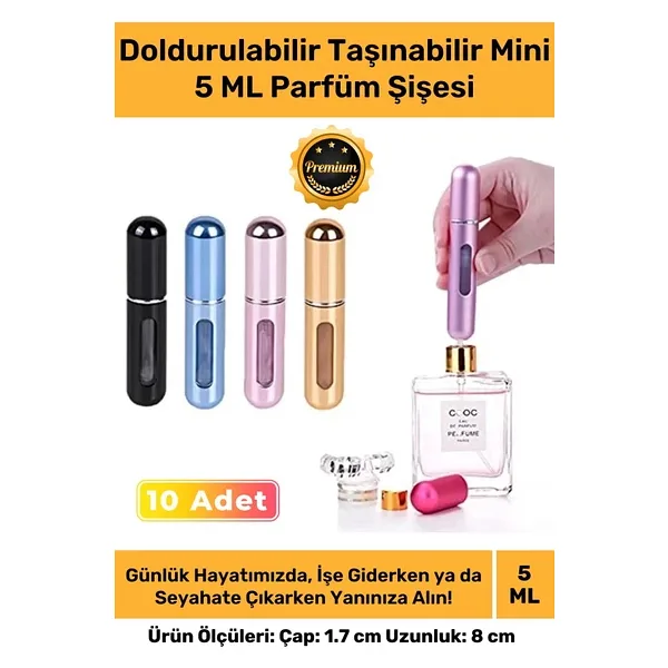 Özel Parfüm Şişesinden Doldurulabilir Taşınabilir Çanta İçi Mini Cep Parfüm Şişesi 5 Ml x 10 Adet