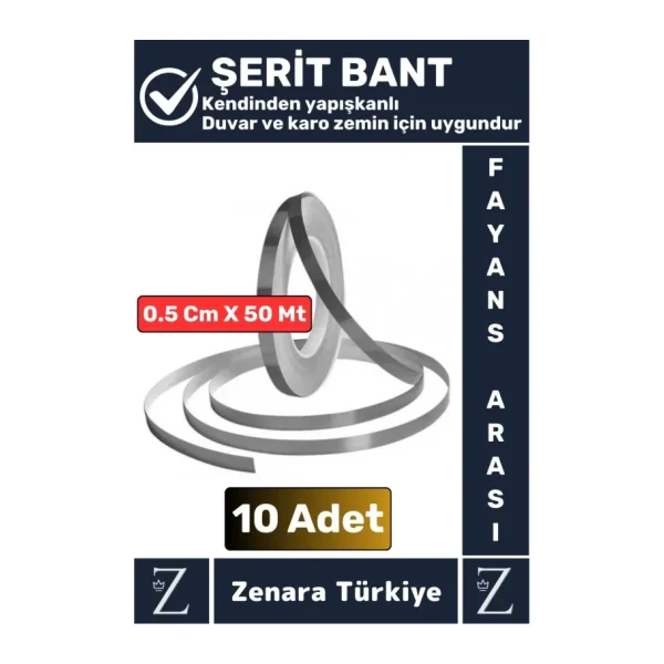 Premium Güçlü Kendinden Yapışkanlı Su Geçirmez Fayans Arası Şerit Derz Bant 0.5 Cmx50 Metre 10 Adet