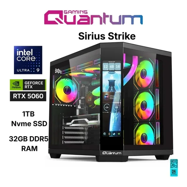 Quantum Gaming Sirius Strike Ultra 9 285K 32Gb Ddr5 1Tb Nvme Rtx5060 8Gb 240Mm Sıvı Soğutmalı Gaming Desktop