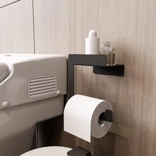 Raflı Tuvalet Kağıtlığı, Banyo Tuvalet Kağıtlık, Wc Tuvalet Kağıdı Tutucu, Banyo Tuvalet Kağıdı Askısı, Tuvalet Kağıdı Aparatı, Metal Tuvalet Kağıdı Standı (Metal, Siyah)