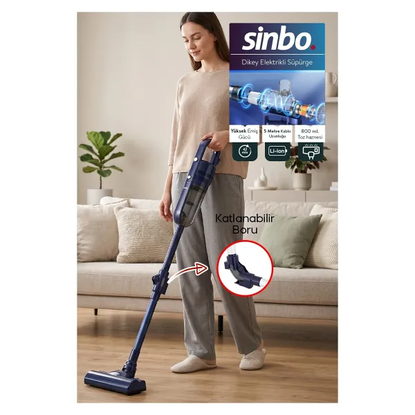 Sinbo SVC-8625 Mavi Elektrikli Dikey Süpürge