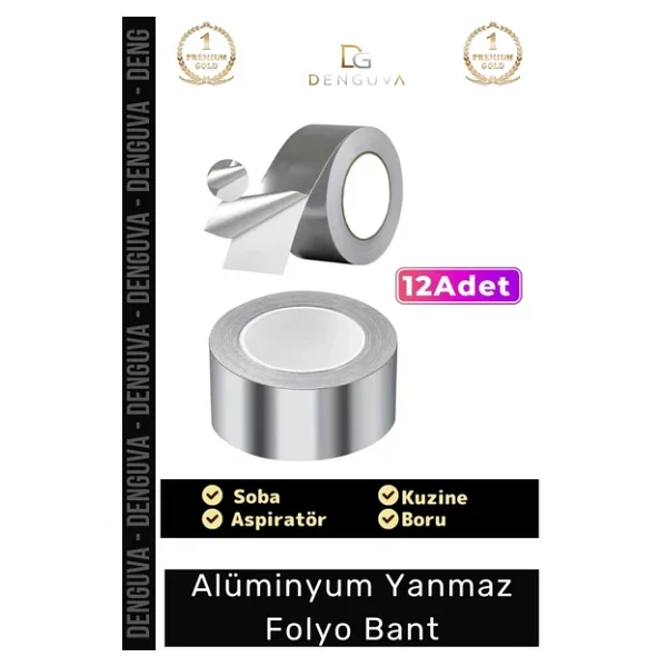 Suya Sıcaklığa Dayanıklı Tamir Soba Boru Yama Alüminyum Yanmaz Folyo Bant 45Mm - 5Mt - 12 Adet