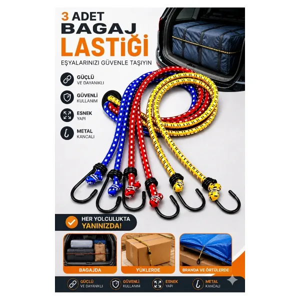 TUMKE Araç Bagaj Gergi Lastiği Kancalı Bagaj Düzenleyici Esnek Kalın Motosiklet & Bisiklet Kancalı Bagaj Gergi Lastiği