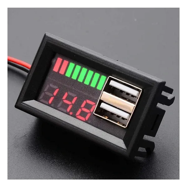 USB Çıkışlı Dijital Voltmetre Ekranlı 5V 2A IOS-Android Çıkışlı