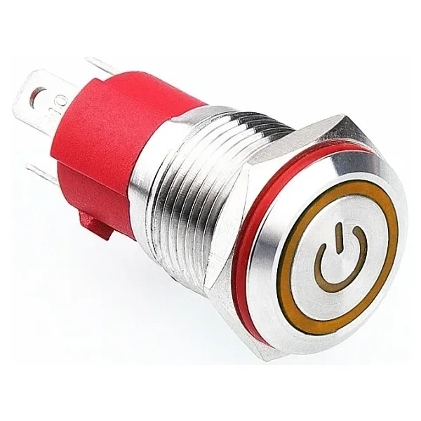 WD16D-P1Z-EC 16mm Düz Anahtarlı Işıklı Power Metal Buton - Sarı