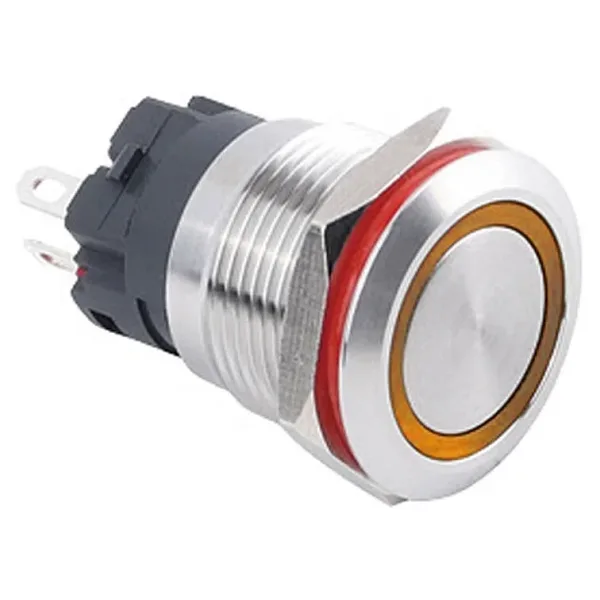 WD19A-P1Z-E 19mm Düz Anahtarlı Işıklı Metal Buton - Sarı