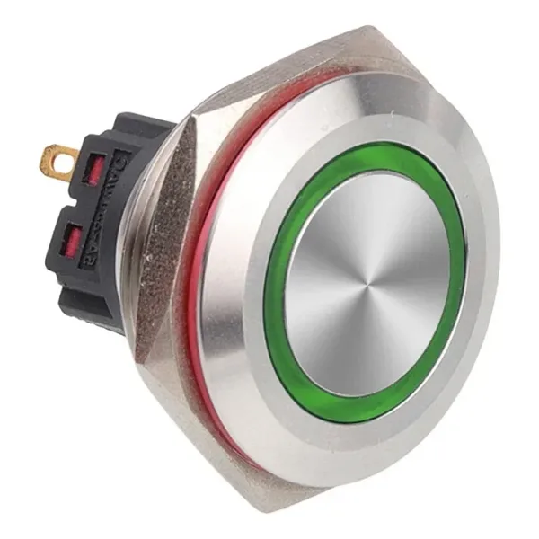 WD30B-P1Z-E 30mm Düz Anahtarlı Işıklı Metal Buton - Yeşil