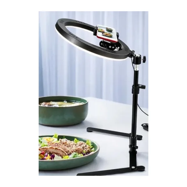 10 Masaüstü Ring Light Çekim Standı - 30-47,5 cm Ayarlanabilir Yükseklik, Telefon Tutuculu Ürün Video & Fotoğraf Çekim Selfie Işığı Tripod, CZ-035, Siyah