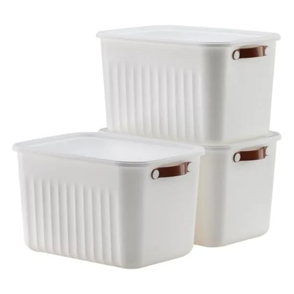 3 Adet Modern Kapaklı Saklama Kutusu Seti -15 Litre - Beyaz -Taşınabilir Kulplu, Dolap İçi Düzenleyici, Çok Amaçlı Organizer Kutu, Oyuncak & Kıyafet Kutusu