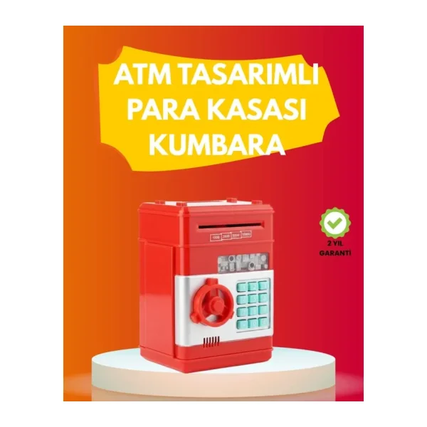 ATM Görünümlü Kırmızı Elektronik Şifreli Kumbara