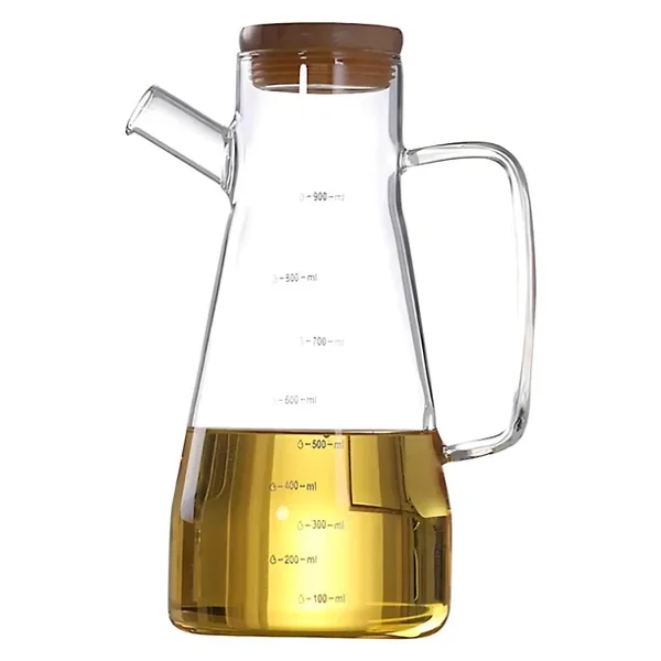 Bambu Kapaklı Borosilikat Cam Yağdanlık - 900 ML, Dayanıklı Vakumlu Kapaklı Cam Yağdanlık ve Sirkelik, Mutfak Kullanımı İçin