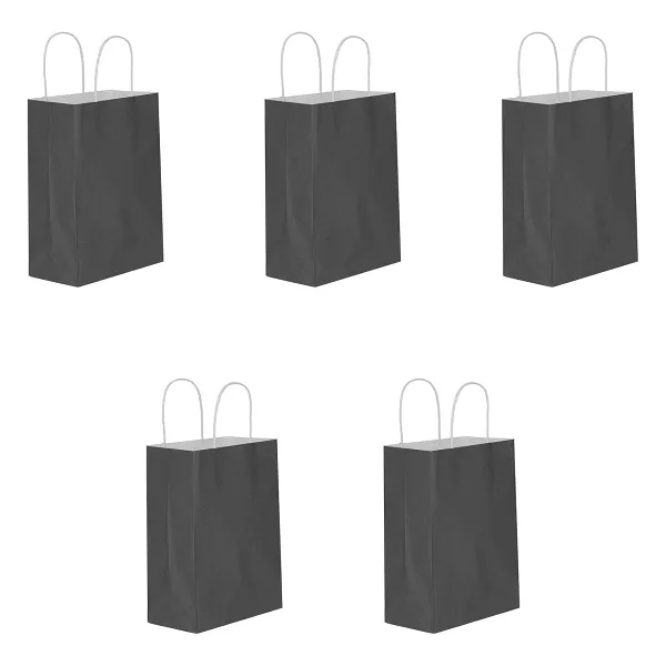 Büküm Saplı Kraft Kağıt Çanta Karton Hediyelik Poşet Torba - Siyah - 18x24 Cm. - 5 Adetlik Paket