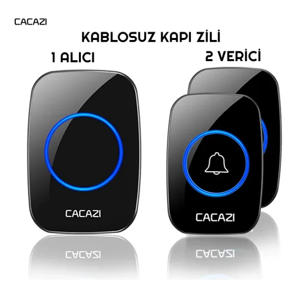 Cacazi 2 Buton 1 Alıcı Kablosuz Uzaktan Kumandalı LED Kapı Zili