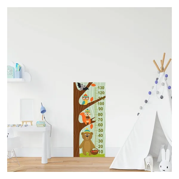 Çocuk Odası Bebek Odası Boy Ölçer Boy Cetveli Sticker Ağaçta Hayvanlar
