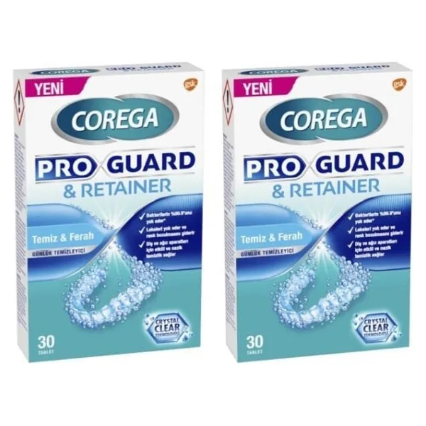 Corega Proguard & Retainer 30'lu 2 Adet Protez Temizleme Tableti Temizleyici Tablet
