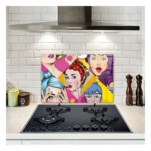 Decorita Cam Ocak Arkası Koruyucu Popart Ladies 40CM x 60CM - 40 x 60 cm