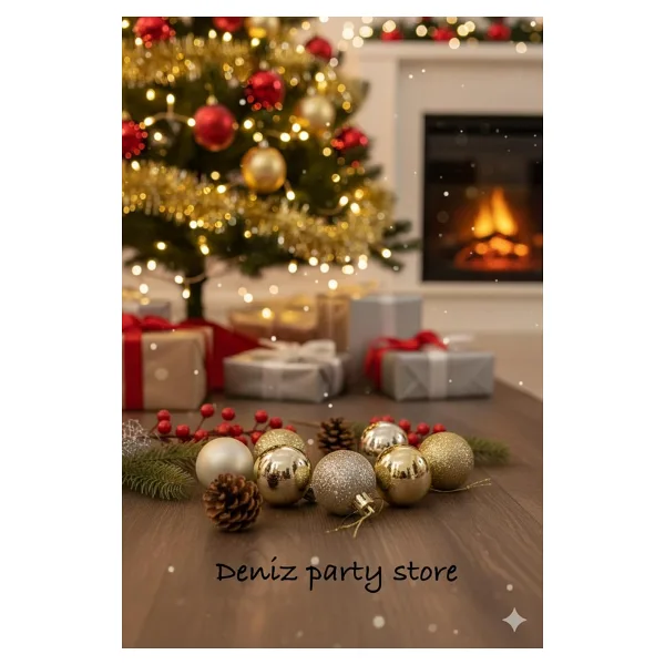 Deniz Party Store 24 Adet Gold Yılbaşı Ağaç Süsü Cici Top 3 Cm