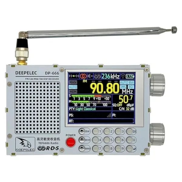DP-666 TEF6686 Radyo 5000MAH Yüksek Hassasiyet Tam Bant Fm Am Fm Kısa Dalga Radyo Alıcısı Anten Beyaz