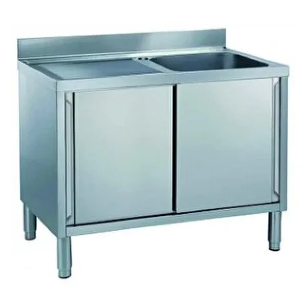 Electrolux Professional Dolaplı Tek Evyeli Tezgah, Evyesi (600x500 Mm), Damlalık Solda, 2 Kayar Kapılı - 1200 Mm MLA1216SXN