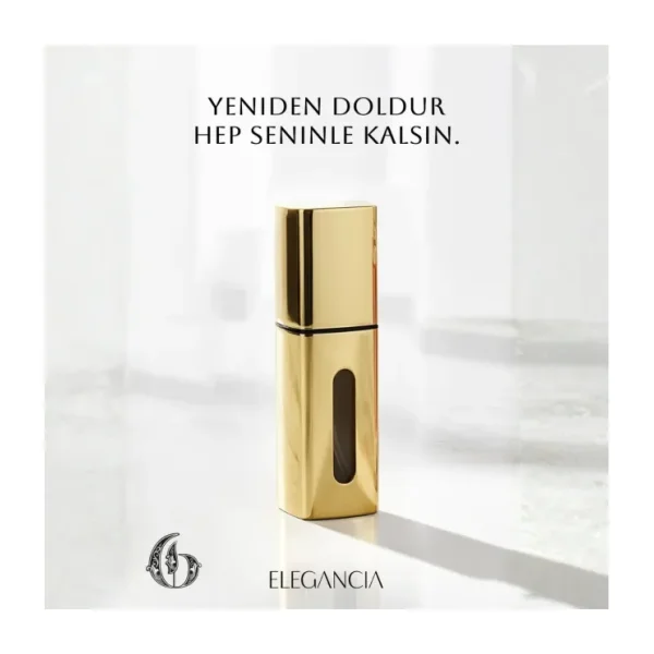 Elegancia Doldurulabilir Cep Parfüm Şişesi 5 ml Gold Lüks Seyahat Boy Yeniden Doldurulabilir Şişe