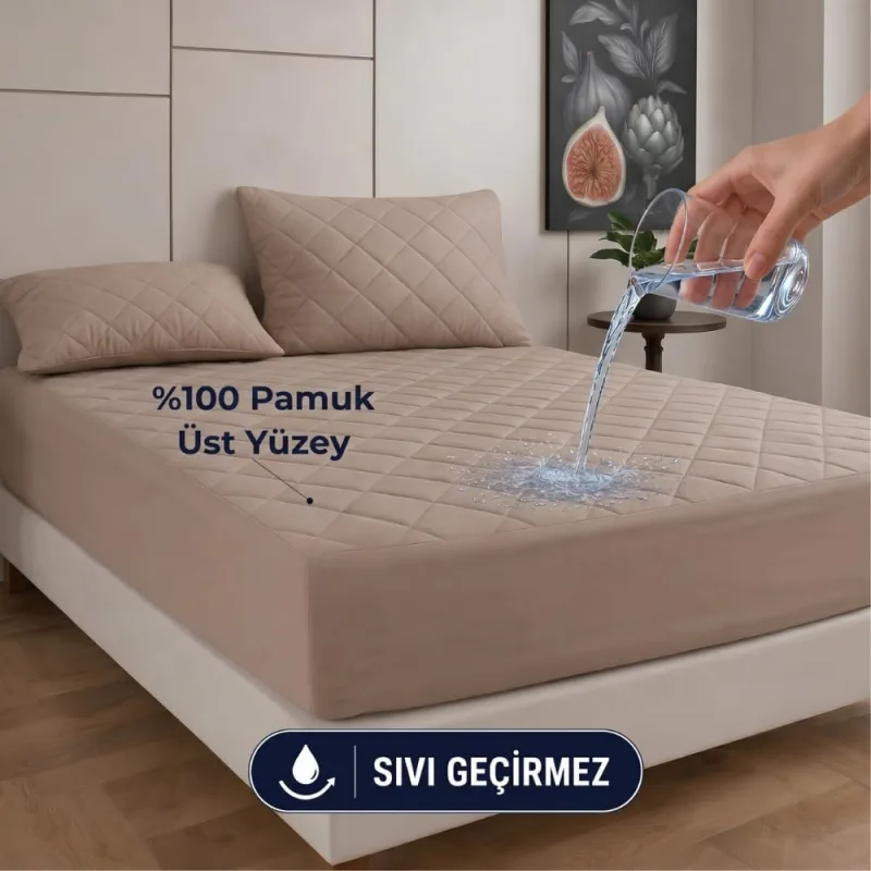Formeya Kahverengi Kapitone Sıvı Geçirmez Yatak Koruyucu Fitted Alez Çarşaf%100 Pamuk 100X200