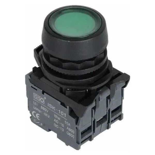 ISP-AW33M5 220V Led Işıklı Yaylı Buton - Yeşil