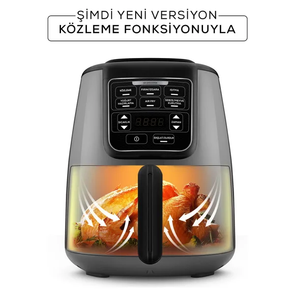 Karaca Air Pro Cook Köz XL Airfryer 4 lt Yağsız Space Gray Black Fritöz
