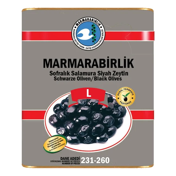 Marmarabirlik Hiper 10 kg L (231-260) Doğal Yağlı Salamura Siyah Zeytin