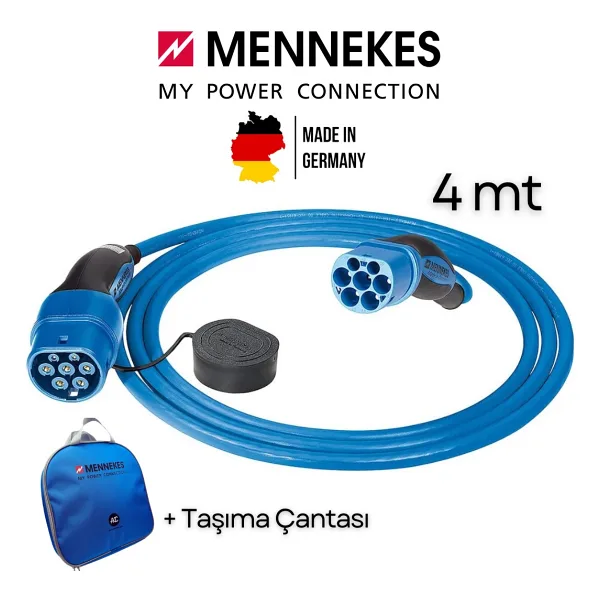 Mennekes Elektrikli Araç Şarj Kablosu 22KW Tip2 4mt