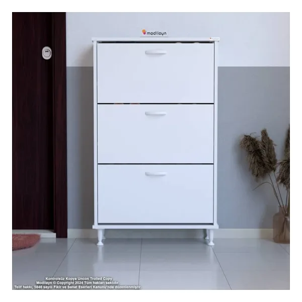 Modilayn Varbi Kapı Önü 52 X 119 X 25,5 Cm' Lik 3 Düşer Kapak 6 Göz Raf Bölmeli Ayakkabılık