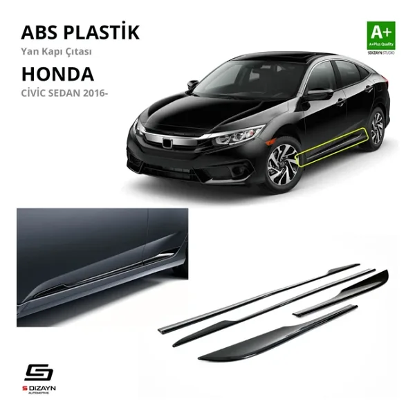S-dizayn Honda Civic Fc5 Abs Plastik Yan Kapı Çıtası Parlak Siyah 4 Prç. 2016-2021 A+kalite