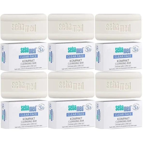 Sebamed Clear Face Kompakt Yüz Temizleme Barı Sabun Sivilceye Yatkın Cilt 100Gr (6 Lı Set)