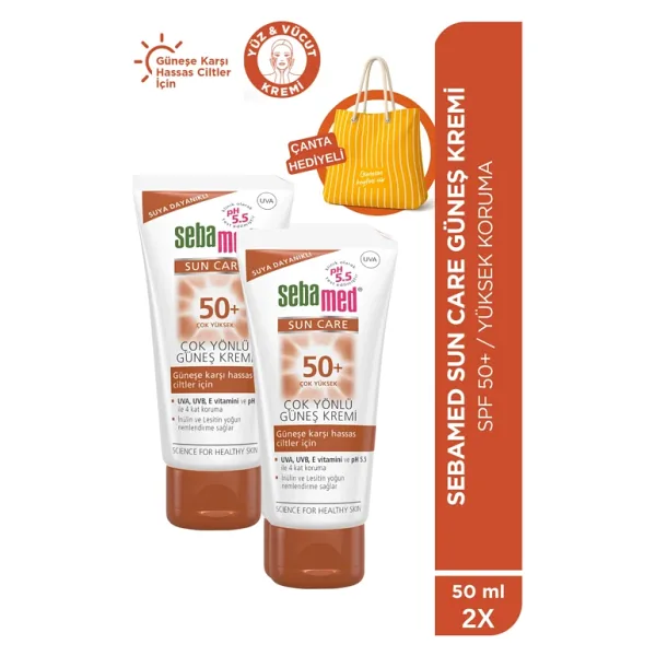 Sebamed Sun Care Spf 50+Üçlü Yüksek Koruma Güneş Kremi 50Ml X 2 Adet - Plaj Çantası Hediyeli Set