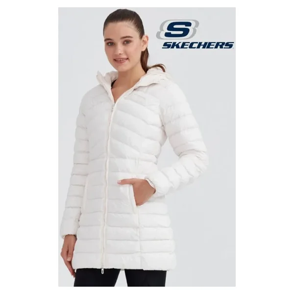 Skechers Essential Maxi Length S212005-102 Kapüşonlu Beyaz Kadın Şişme Mont