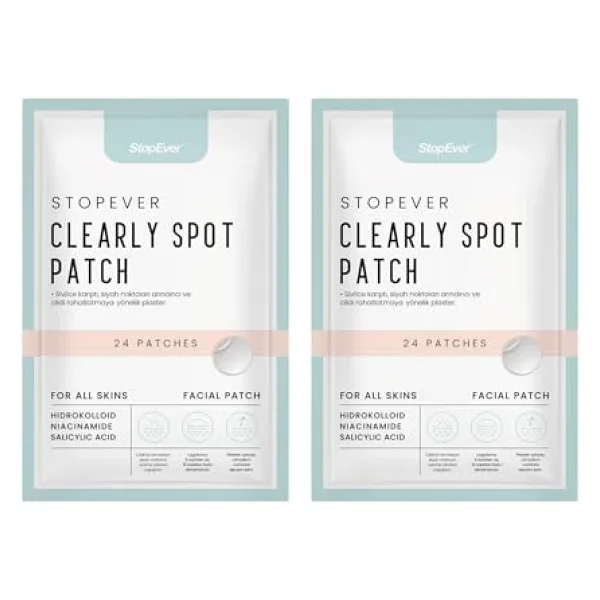 StopEver Clearly Spot Patch, Sivilce Karşıtı Şeffaf Plaster 2'li Paket Ultra İnce, Hidrokolloid + Niacinamide + Salicylic Asit İçerikli Akne Karşıtı Yüz Bandı 48 adet (2 x 24)