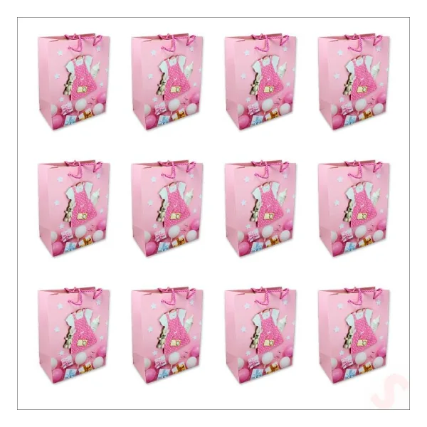 SüSLe Bebek ve Parti Karton Çanta, Etek Model Pembe 23 X 18 X 10 Cm - 12 Adet