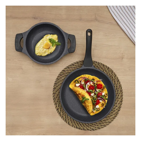 Thermoad 2'li Döküm Yumurta Sahanı Seti 20 x 26 cm Granit Kaplama Gri Renkli