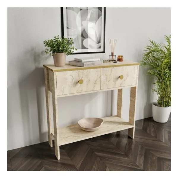 Traverten Desenli Modern Dresuar, 2 Çekmeceli 90cm Mermer Desenli - Tamamı MDF