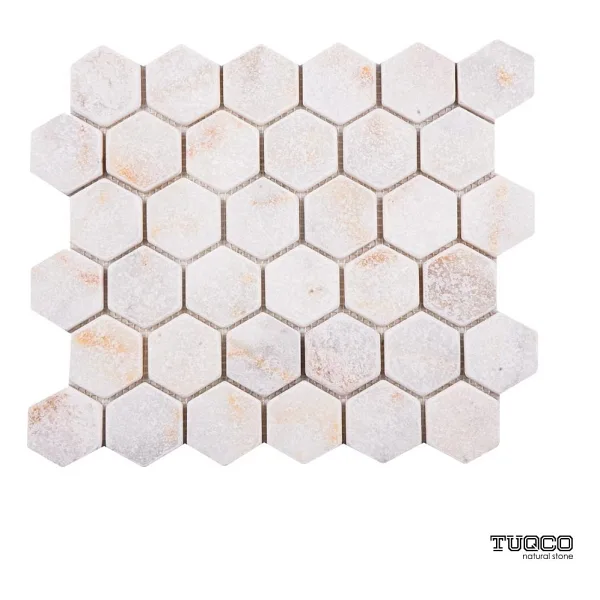 Tuqco Doğaltaş Fileli 2" Hexagon Golden Eskitme Mermer Mozaik