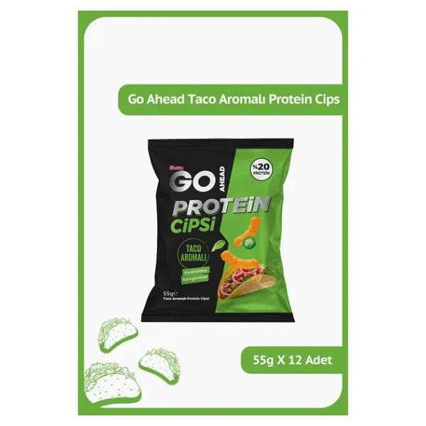 Ülker Go Ahead Protein Cipsi - Taco Aromalı - %20 Protein - 55 Gram - 12 Adet