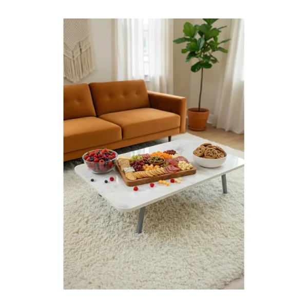 Zevahir Mobilya Dekorasyon Royal Mermer Desenli Metal Katlanır Ayaklı Kamp Bahçe Ev ve Çocuk Oyun Yer Sofrası - 70 x 120