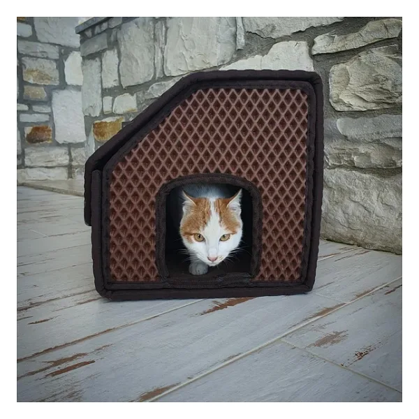 Bod Dış Mekan Yağmura ve Soğuğa Dayanıklı Eva Kedi Evi Yuvası Kahve