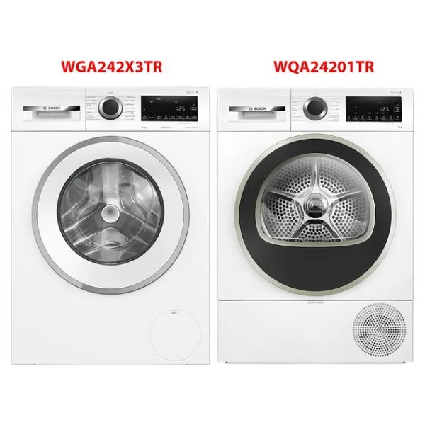 Bosch WGA242X3TR - WQA24201TR 9 kg Çamaşır Kurutma Makinesi 2'li Set Beyaz Renk Fonksiyonel Tasarım