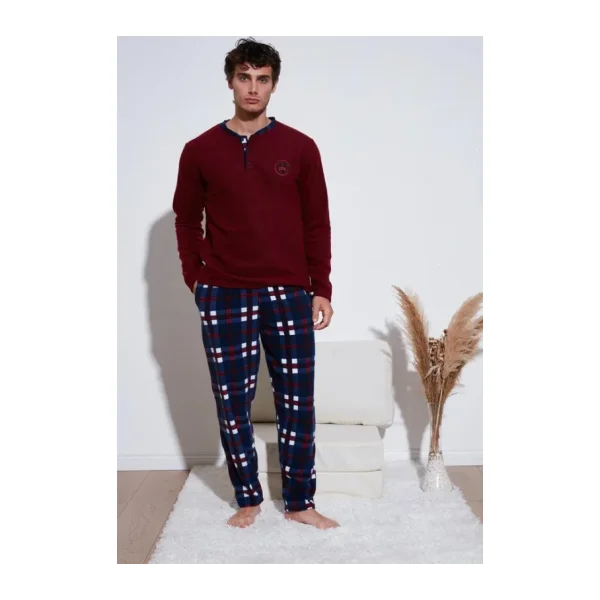 Buratti Regular Fit Bisiklet Yaka Kışlık Yumuşak Dokulu Polar Erkek Pijama Takımı 6096100 BORDO