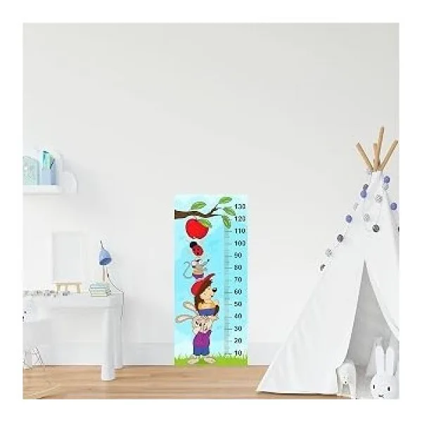 Çocuk Odası Bebek Odası Boy Ölçer Boy Cetveli Sticker Hayvanlar Elma