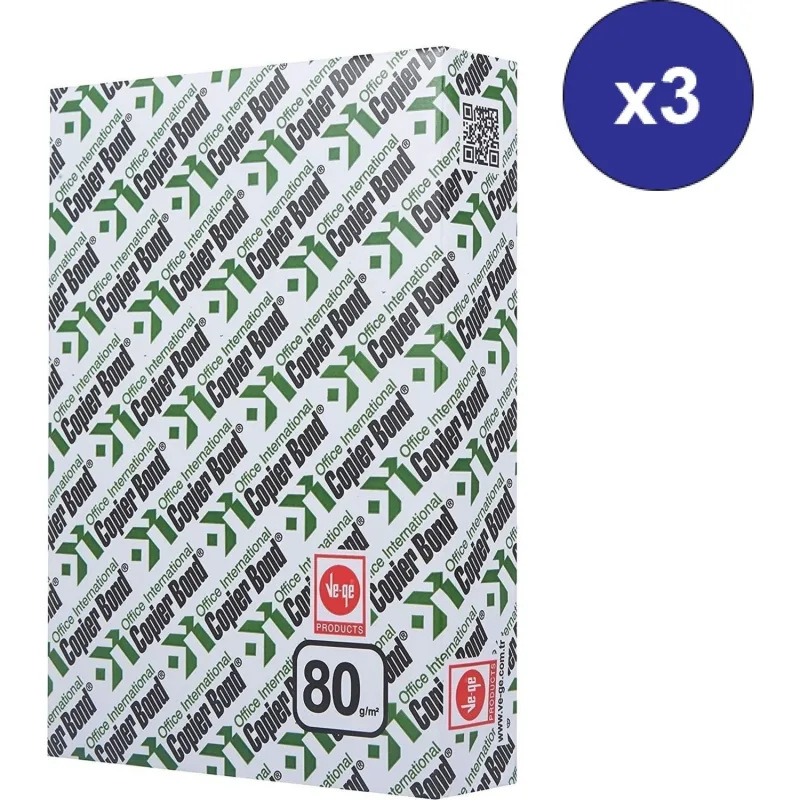 Copier Bond A4 80 gr 1500 Yaprak 3'lü Paket Fotokopi Kağıdı