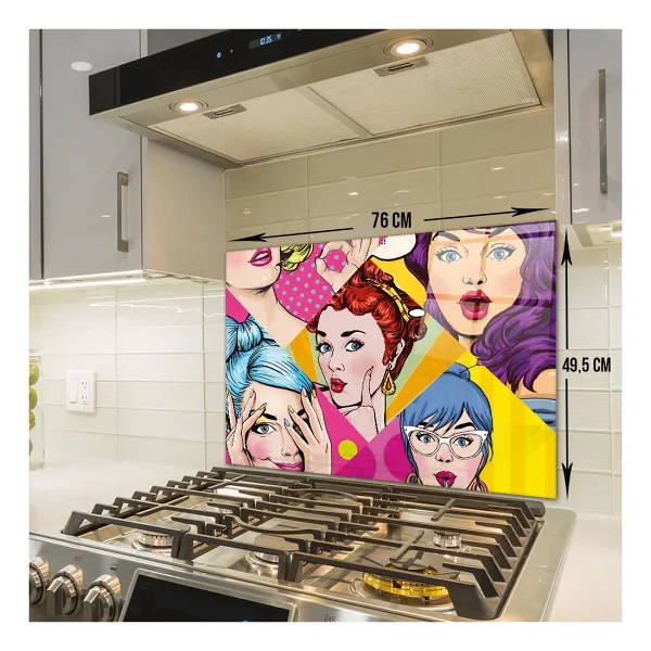 Decorita Cam Ocak Arkası Koruyucu Popart Ladies 40CM x 60CM - 49,5 x 76 cm