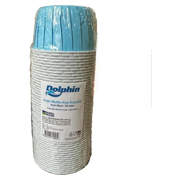 Dolphin Muffin Kağıt Karton Mavi Cupcake Kek Kalıbı Kapsülü Kabı - 50 Adetlik 1 Paket